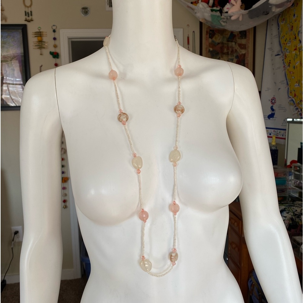 pink and white necklace